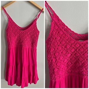 CITY VIBE pink crochet crinkle floral boho beach mini dress